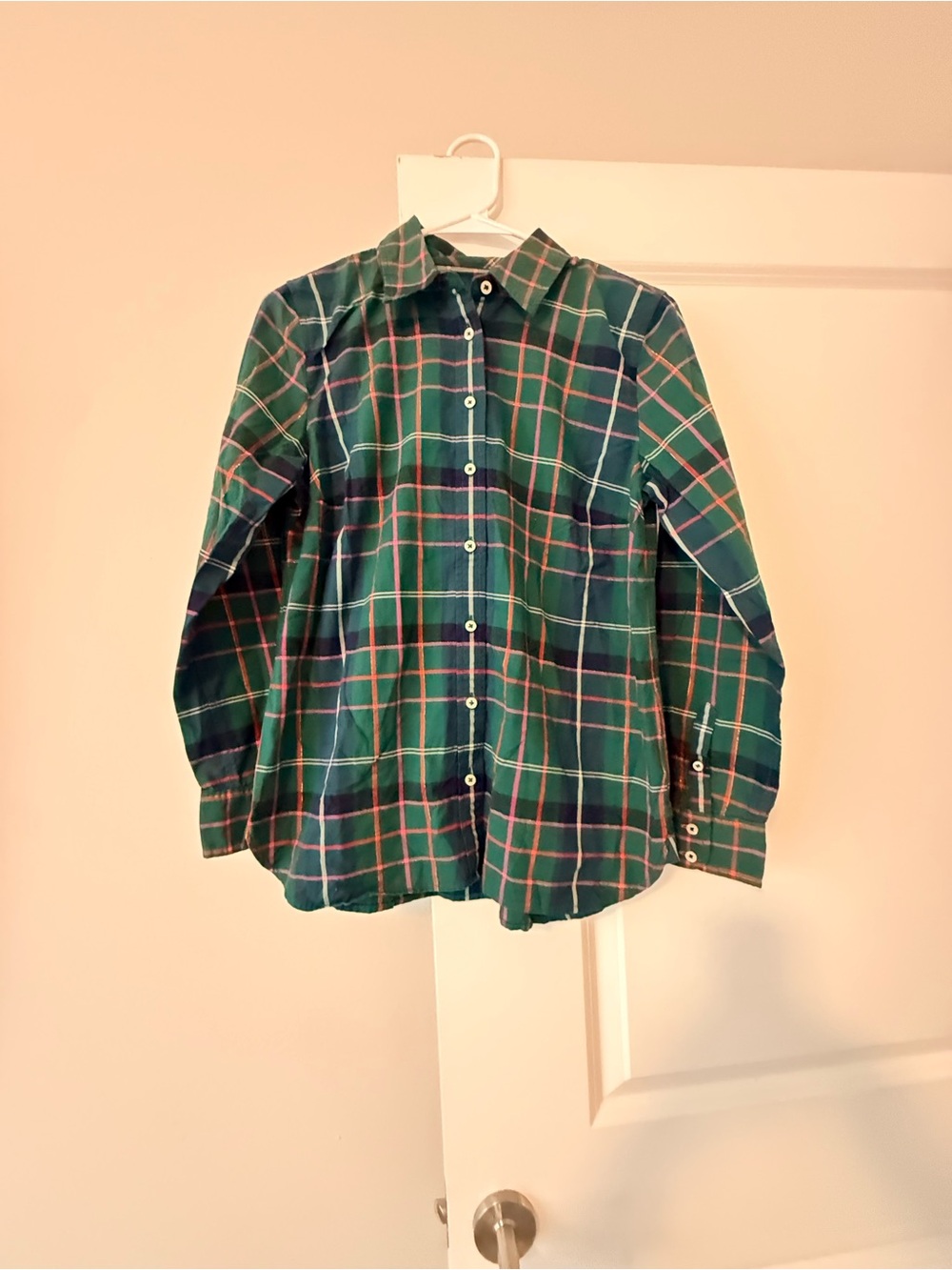 Talbots Green and Navy Plaid Button-Down Shirt